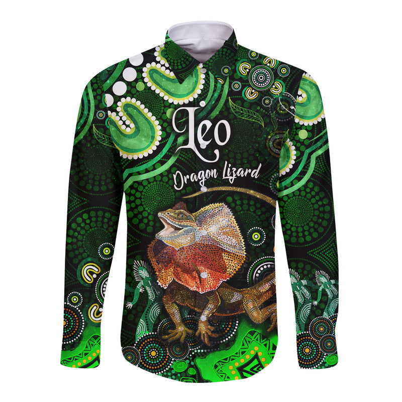 custom-personalised-australian-astrology-hawaii-long-sleeve-button-shirt-leo-dragon-lizard-zodiac-aboriginal-vibes-green