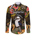 australian-astrology-hawaii-long-sleeve-button-shirt-sagittarius-kookaburra-zodiac-aboriginal-vibes-gold