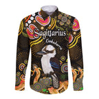 australian-astrology-hawaii-long-sleeve-button-shirt-sagittarius-kookaburra-zodiac-aboriginal-vibes-gold