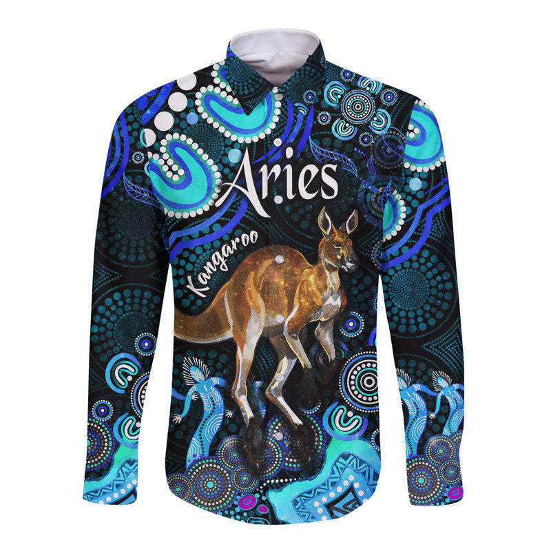 australian-astrology-hawaii-long-sleeve-button-shirt-aries-kangaroo-zodiac-aboriginal-vibes-blue