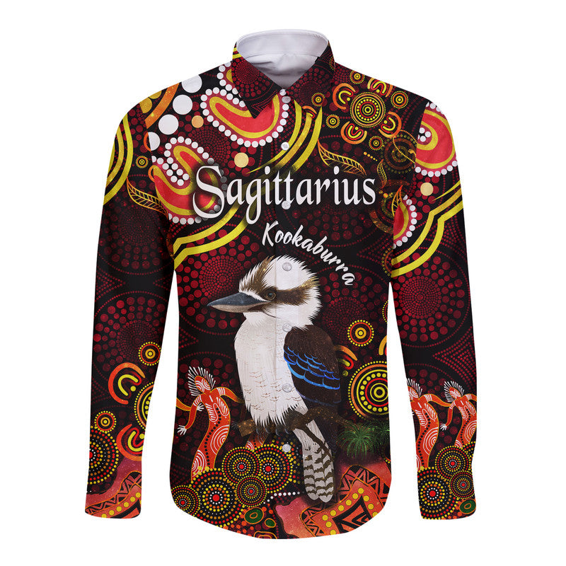 custom-personalised-australian-astrology-hawaii-long-sleeve-button-shirt-sagittarius-kookaburra-zodiac-aboriginal-vibes-red