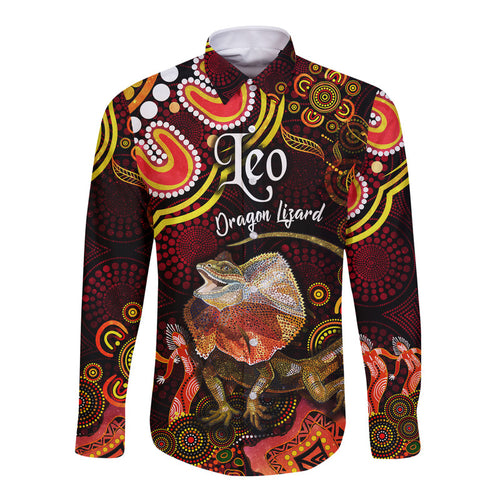 australian-astrology-hawaii-long-sleeve-button-shirt-leo-dragon-lizard-zodiac-aboriginal-vibes-red