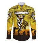custom-personalised-richmond-tigers-anzac-hawaii-long-sleeve-button-shirt-simple-style-yellow