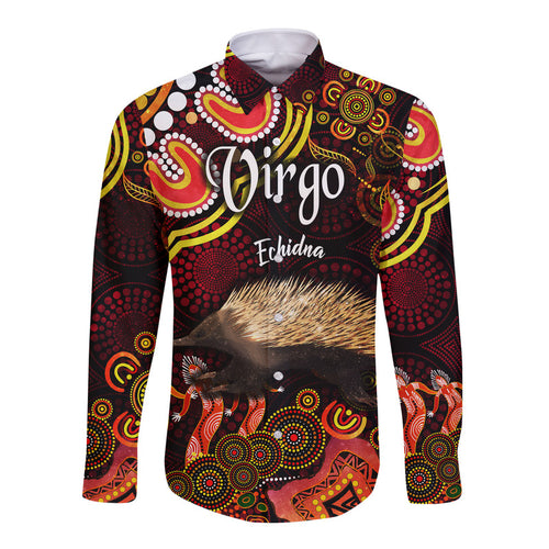 custom-personalised-australian-astrology-hawaii-long-sleeve-button-shirt-virgo-echidna-zodiac-aboriginal-vibes-red