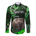 custom-personalised-australian-astrology-hawaii-long-sleeve-button-shirt-taurus-wombat-zodiac-aboriginal-vibes-green