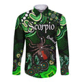 australian-astrology-hawaii-long-sleeve-button-shirt-scorpio-redback-spider-zodiac-aboriginal-vibes-green