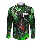 australian-astrology-hawaii-long-sleeve-button-shirt-scorpio-redback-spider-zodiac-aboriginal-vibes-green