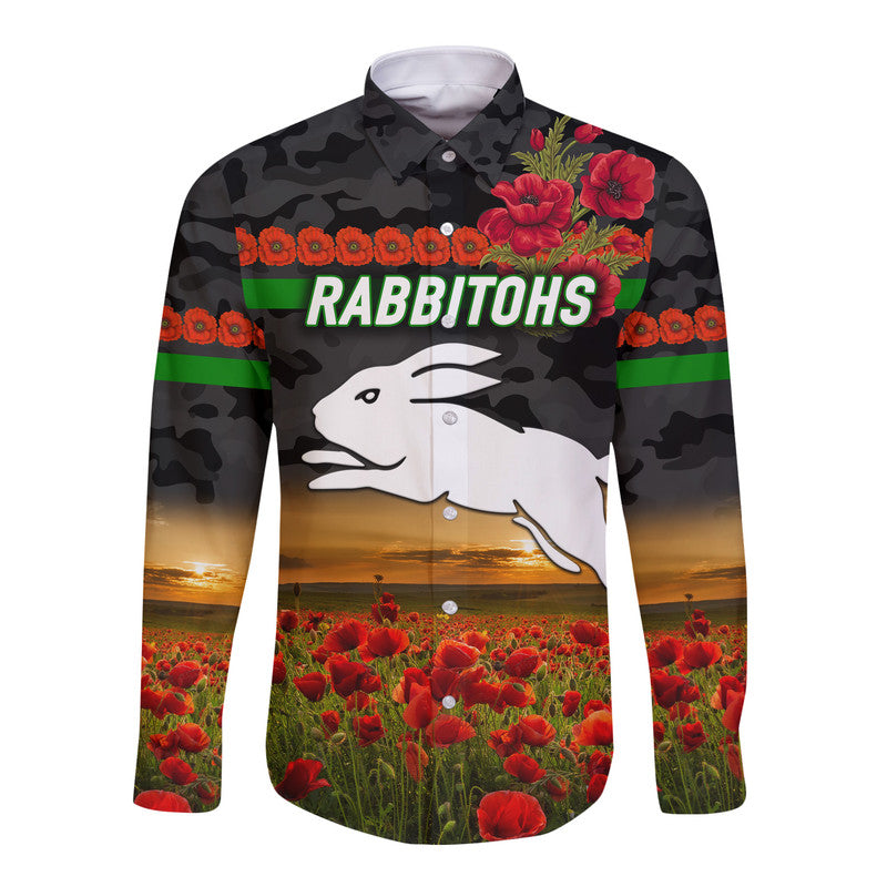 south-sydney-rabbitohs-anzac-2022-hawaii-long-sleeve-button-shirt-poppy-flowers-vibes-black