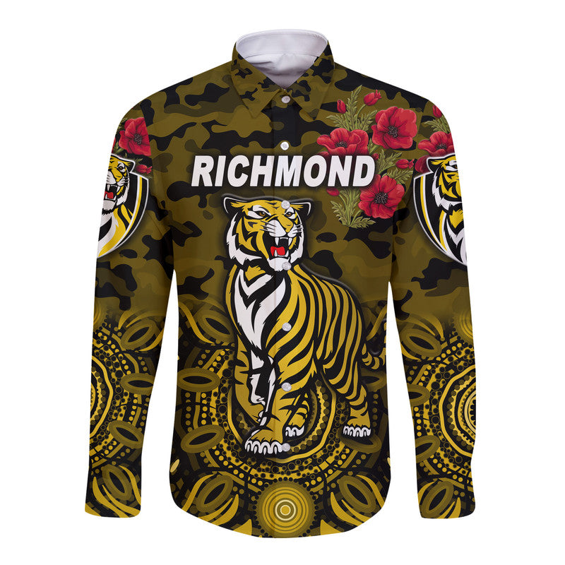 custom-personalised-richmond-tigers-anzac-hawaii-long-sleeve-button-shirt-indigenous-vibes-black