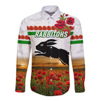 custom-personalised-south-sydney-rabbitohs-anzac-2022-hawaii-long-sleeve-button-shirt-poppy-flowers-vibes-white