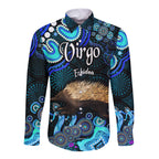 australian-astrology-hawaii-long-sleeve-button-shirt-virgo-echidna-zodiac-aboriginal-vibes-blue