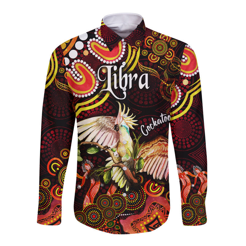 australian-astrology-hawaii-long-sleeve-button-shirt-libra-cockatoo-glider-zodiac-aboriginal-vibes-red