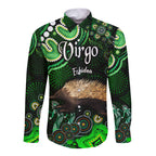 australian-astrology-hawaii-long-sleeve-button-shirt-virgo-echidna-zodiac-aboriginal-vibes-green