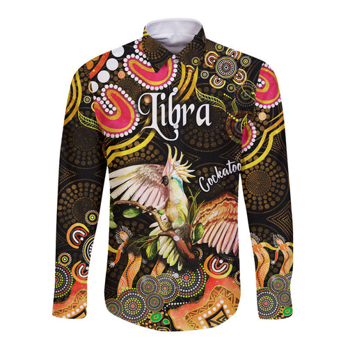 custom-personalised-australian-astrology-hawaii-long-sleeve-button-shirt-libra-cockatoo-glider-zodiac-aboriginal-vibes-gold