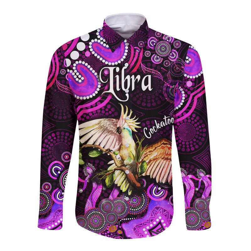 custom-personalised-australian-astrology-hawaii-long-sleeve-button-shirt-libra-cockatoo-glider-zodiac-aboriginal-vibes-pink