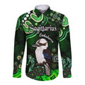 australian-astrology-hawaii-long-sleeve-button-shirt-sagittarius-kookaburra-zodiac-aboriginal-vibes-green