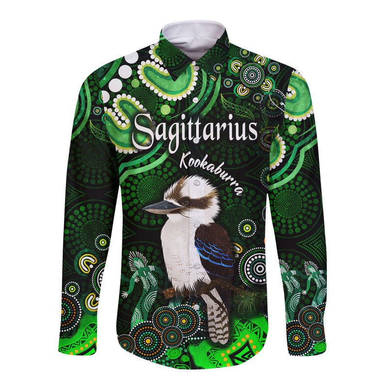 australian-astrology-hawaii-long-sleeve-button-shirt-sagittarius-kookaburra-zodiac-aboriginal-vibes-green