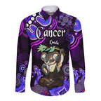 australian-astrology-hawaii-long-sleeve-button-shirt-cancer-koala-zodiac-aboriginal-vibes-purple