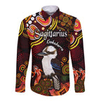 australian-astrology-hawaii-long-sleeve-button-shirt-sagittarius-kookaburra-zodiac-aboriginal-vibes-red