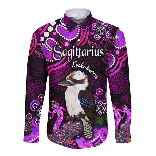 australian-astrology-hawaii-long-sleeve-button-shirt-sagittarius-kookaburra-zodiac-aboriginal-vibes-pink