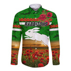custom-personalised-south-sydney-rabbitohs-anzac-2022-hawaii-long-sleeve-button-shirt-poppy-flowers-vibes-green
