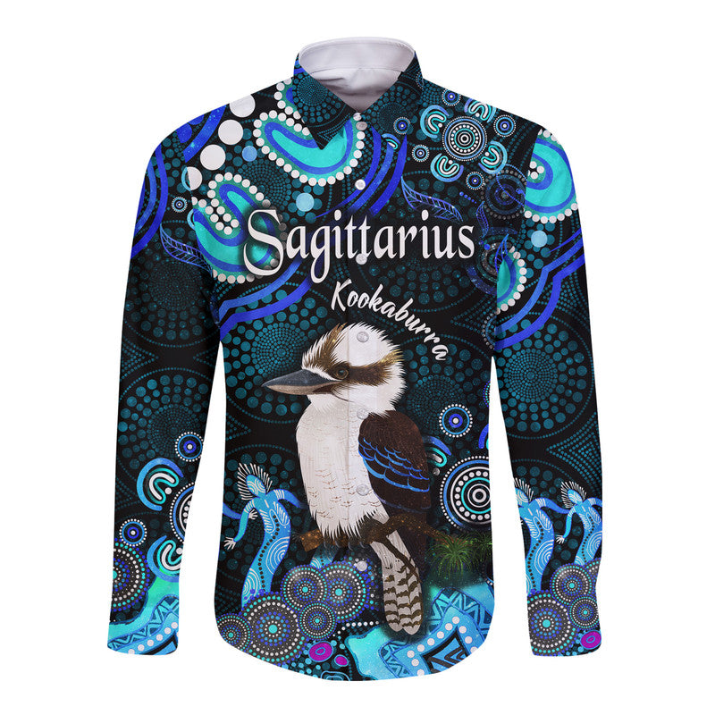 custom-personalised-australian-astrology-hawaii-long-sleeve-button-shirt-sagittarius-kookaburra-zodiac-aboriginal-vibes-blue