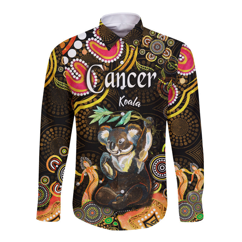 australian-astrology-hawaii-long-sleeve-button-shirt-cancer-koala-zodiac-aboriginal-vibes-gold