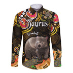 custom-personalised-australian-astrology-hawaii-long-sleeve-button-shirt-taurus-wombat-zodiac-aboriginal-vibes-gold