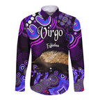 australian-astrology-hawaii-long-sleeve-button-shirt-virgo-echidna-zodiac-aboriginal-vibes-purple