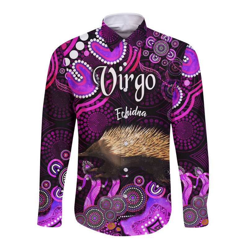 australian-astrology-hawaii-long-sleeve-button-shirt-virgo-echidna-zodiac-aboriginal-vibes-pink