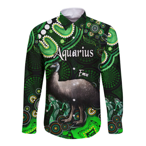 australian-astrology-hawaii-long-sleeve-button-shirt-aquarius-emu-glider-zodiac-aboriginal-vibes-green