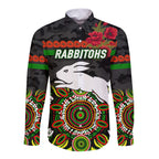 custom-personalised-south-sydney-rabbitohs-anzac-2022-hawaii-long-sleeve-button-shirt-indigenous-vibes-black