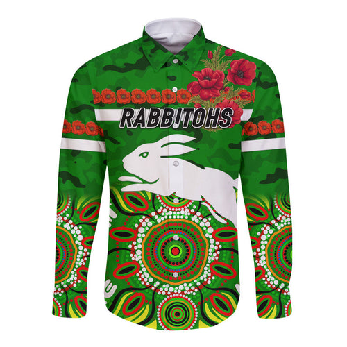 custom-personalised-south-sydney-rabbitohs-anzac-2022-hawaii-long-sleeve-button-shirt-indigenous-vibes-green