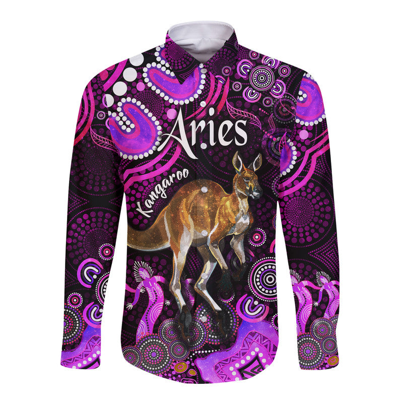 australian-astrology-hawaii-long-sleeve-button-shirt-aries-kangaroo-zodiac-aboriginal-vibes-pink