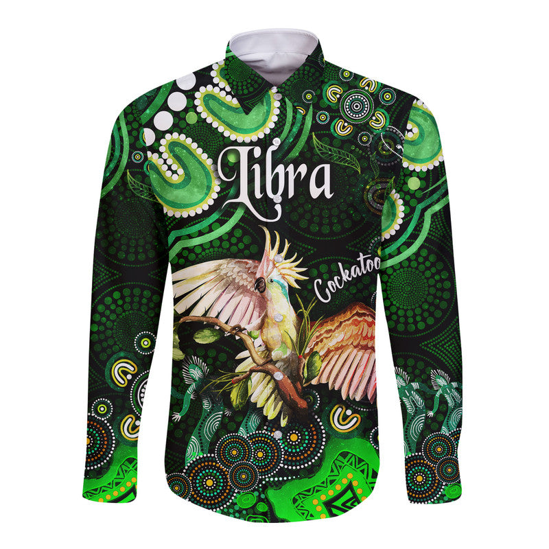 australian-astrology-hawaii-long-sleeve-button-shirt-libra-cockatoo-glider-zodiac-aboriginal-vibes-green