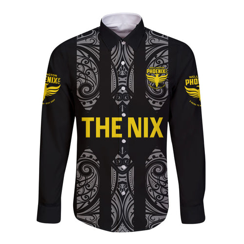 custom-personalised-wellington-phoenix-the-nix-maori-hawaii-long-sleeve-button-shirt-soccer-club-original-style-black
