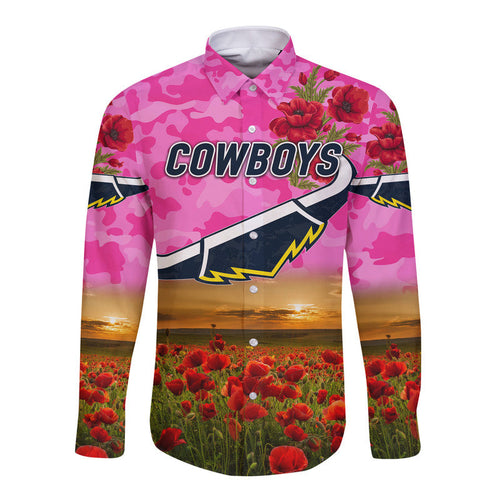 custom-personalised-north-queensland-cowboys-anzac-2022-hawaii-long-sleeve-button-shirt-poppy-flowers-vibes-pink