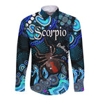 australian-astrology-hawaii-long-sleeve-button-shirt-scorpio-redback-spider-zodiac-aboriginal-vibes-blue