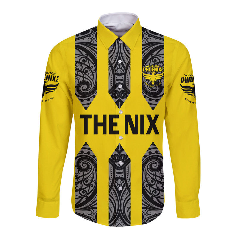 custom-personalised-wellington-phoenix-the-nix-maori-hawaii-long-sleeve-button-shirt-soccer-club-original-style-yellow