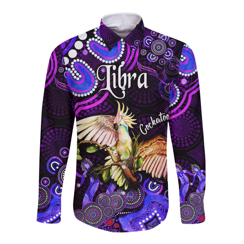custom-personalised-australian-astrology-hawaii-long-sleeve-button-shirt-libra-cockatoo-glider-zodiac-aboriginal-vibes-purple