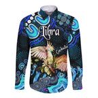 australian-astrology-hawaii-long-sleeve-button-shirt-libra-cockatoo-glider-zodiac-aboriginal-vibes-blue