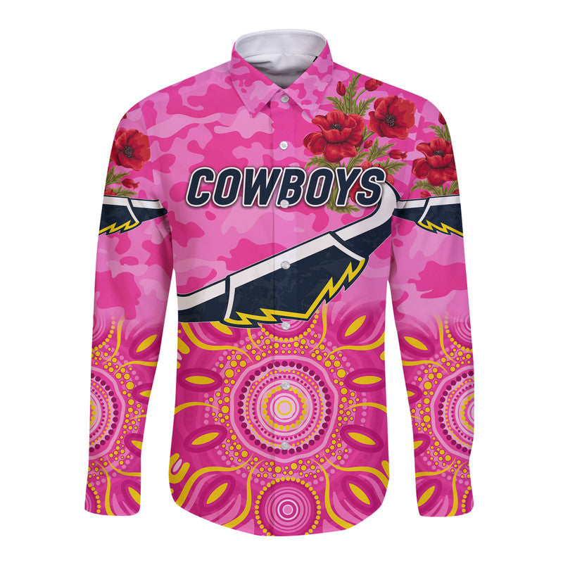 custom-personalised-north-queensland-cowboys-anzac-2022-hawaii-long-sleeve-button-shirt-indigenous-vibes-pink