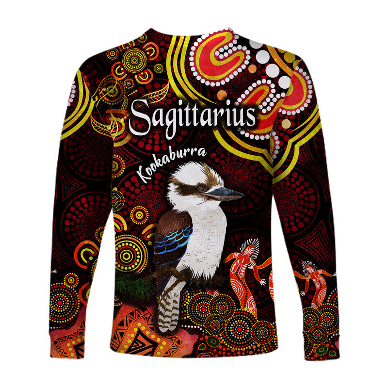 australian-astrology-long-sleeve-shirt-sagittarius-kookaburra-zodiac-aboriginal-vibes-red