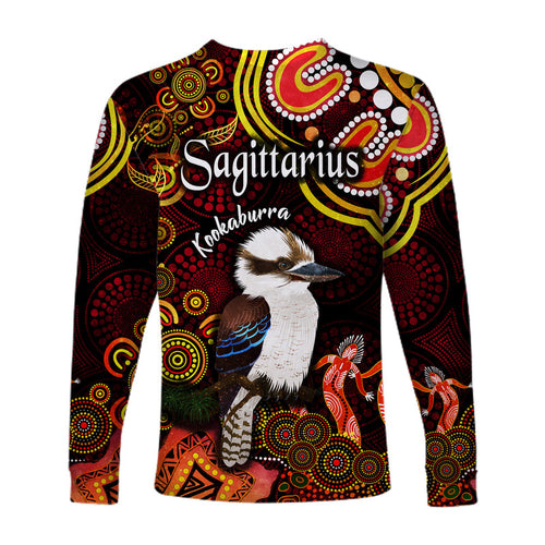 australian-astrology-long-sleeve-shirt-sagittarius-kookaburra-zodiac-aboriginal-vibes-red