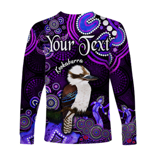 custom-personalised-australian-astrology-long-sleeve-shirt-sagittarius-kookaburra-zodiac-aboriginal-vibes-purple