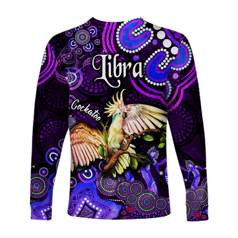 australian-astrology-long-sleeve-shirt-libra-cockatoo-glider-zodiac-aboriginal-vibes-purple