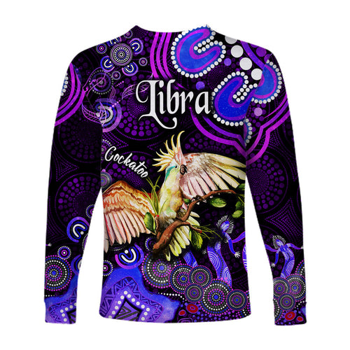 australian-astrology-long-sleeve-shirt-libra-cockatoo-glider-zodiac-aboriginal-vibes-purple