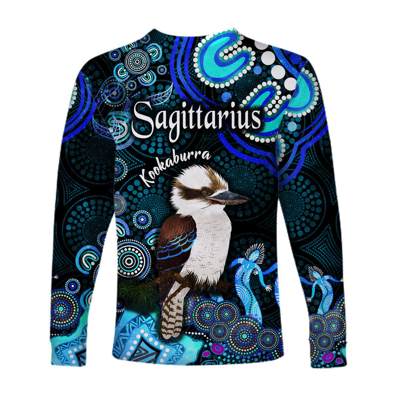australian-astrology-long-sleeve-shirt-sagittarius-kookaburra-zodiac-aboriginal-vibes-blue