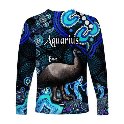 australian-astrology-long-sleeve-shirt-aquarius-emu-glider-zodiac-aboriginal-vibes-blue