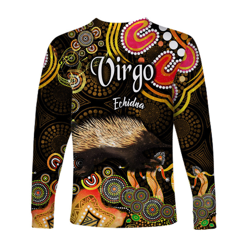 australian-astrology-long-sleeve-shirt-virgo-echidna-zodiac-aboriginal-vibes-gold